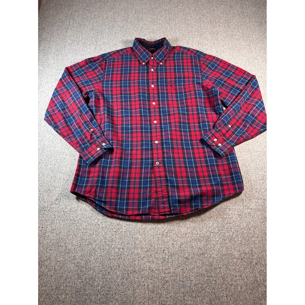Nautica Red Blue Plaid Long Sleeve‎ Button Up Shirt Mens L